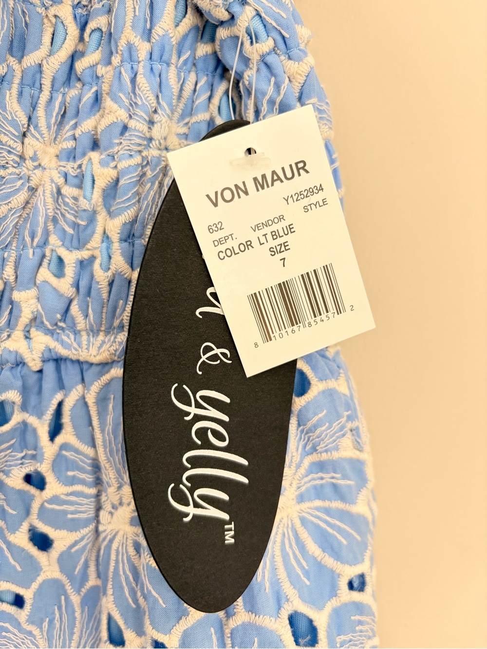 Girls Size 7 Blue Floral Eyelet Smocked Ruffle Dress NWT - Picture 7 of 7
